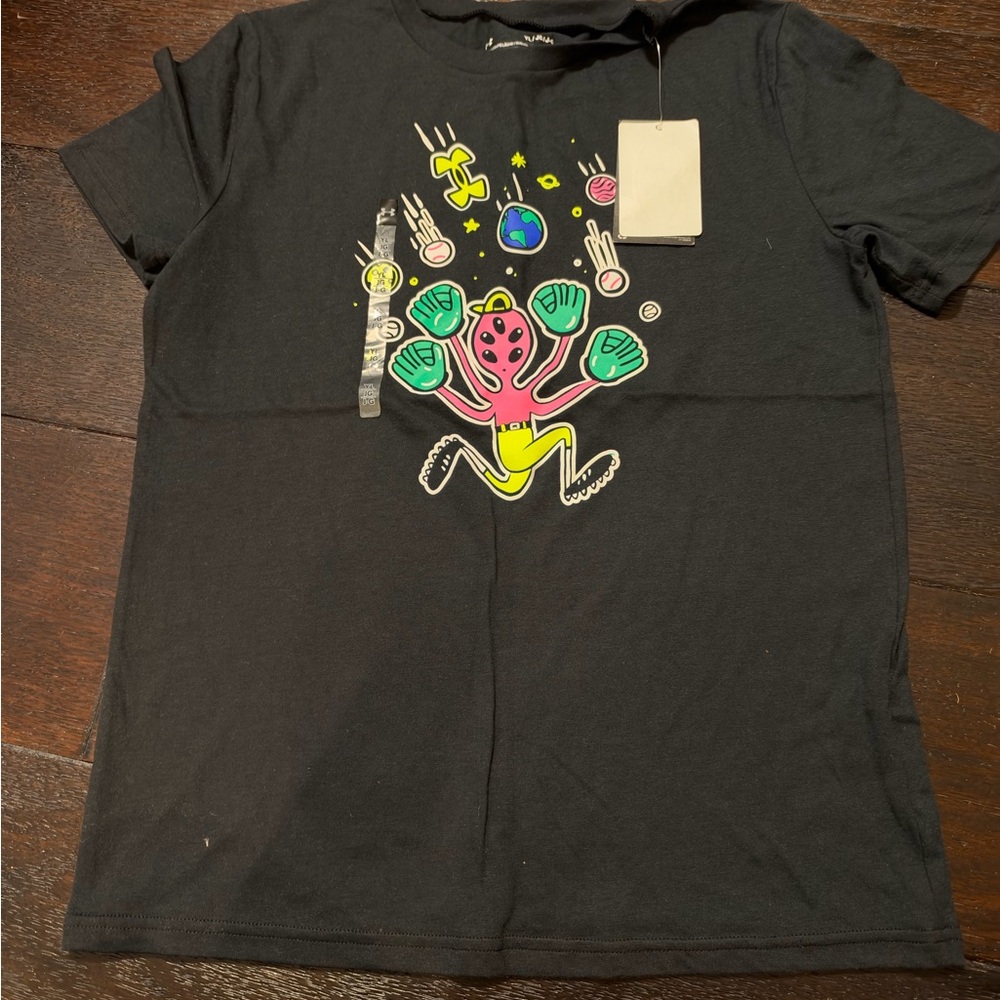 Under Armour Black Tee with Neon Space Character Graphic
